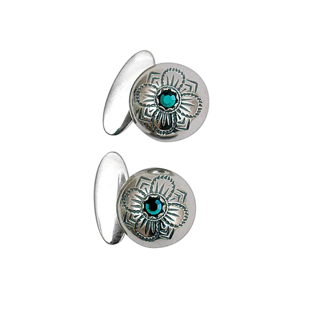 Mansjettknapper oksidert med grønn stein 074108