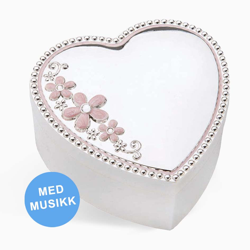 Hjerteformet smykkeskrin med spilledåse