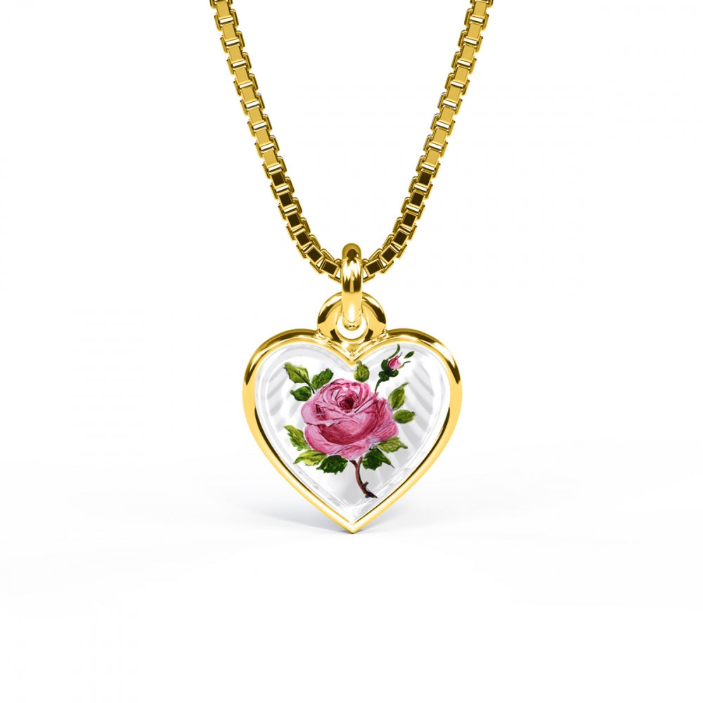 Emaljehjerte forgylt Rød Rose