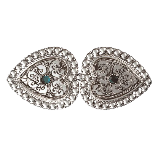 Hjertespenne til belte med grønn stein og sy-hull 002108