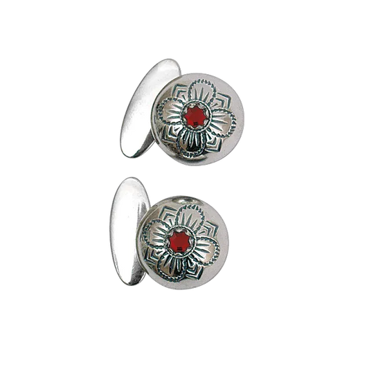 Mansjettknapper oksidert med rød stein 074107