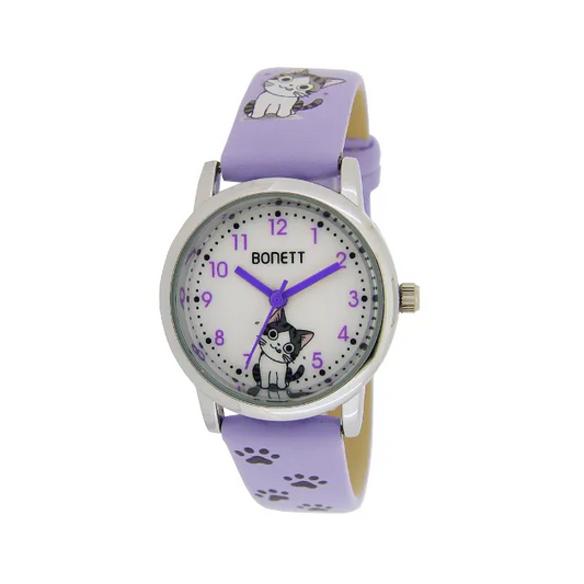 Barneklokke med katt, lilla 1521L