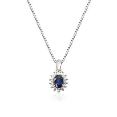 Rosett anheng med safir og diamanter